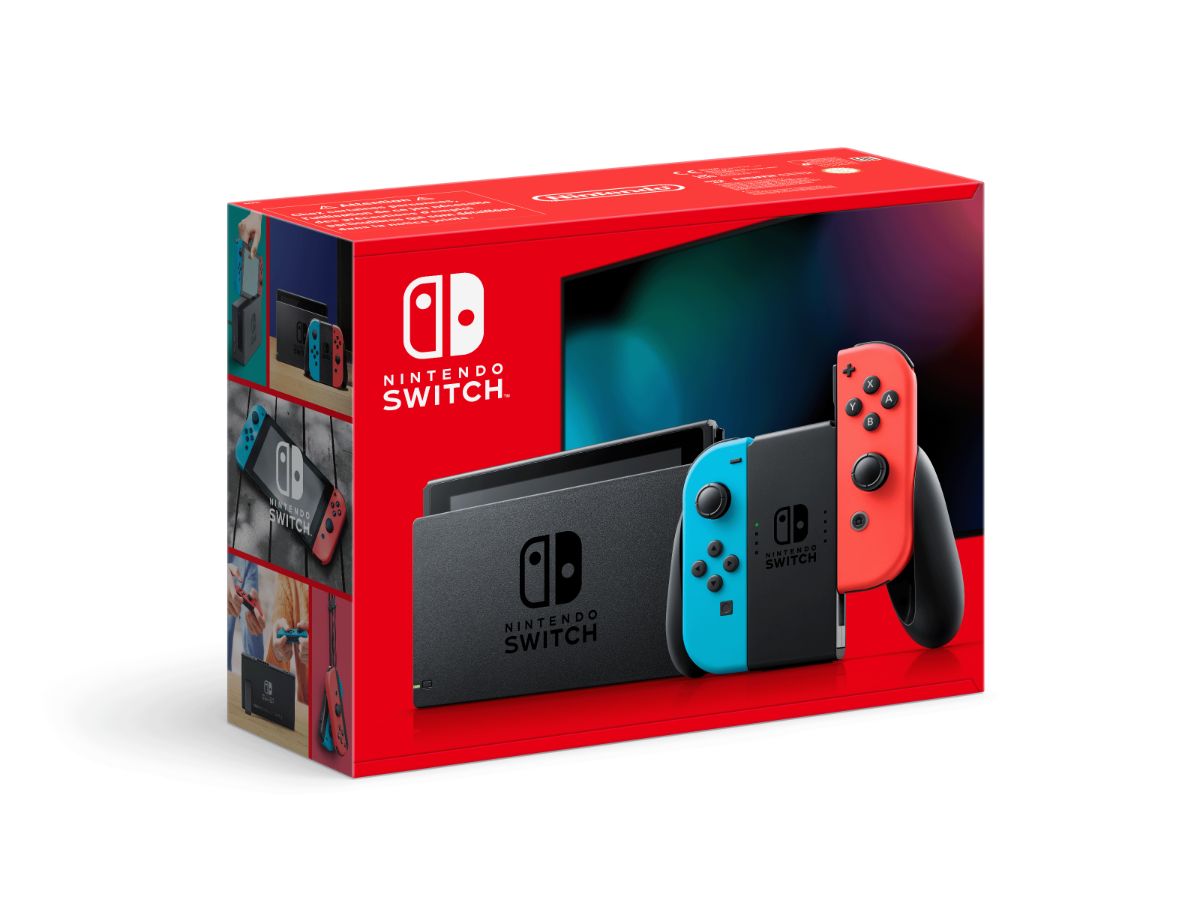 Switch Konsole mit Joy-Con-Controllern in Neon-Rot/Neon-Blau