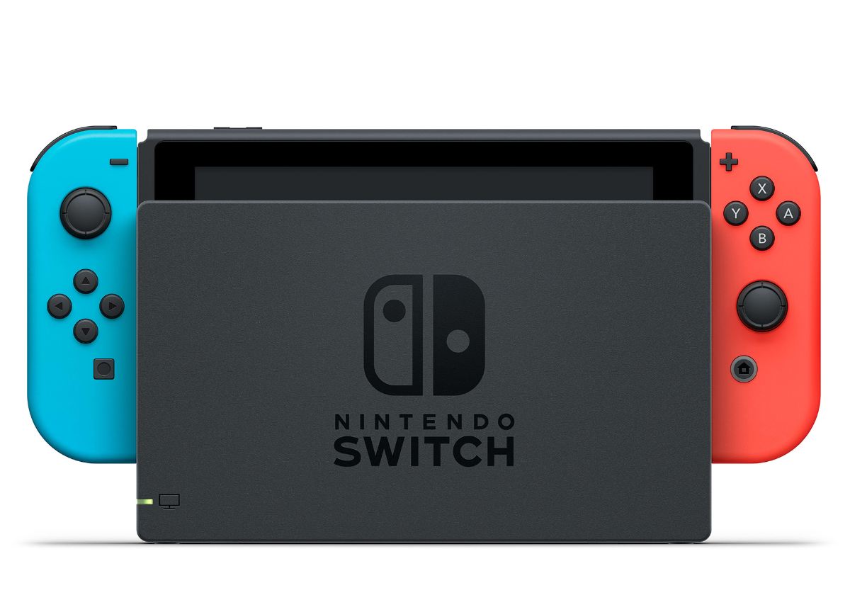 Switch Konsole mit Joy-Con-Controllern in Neon-Rot/Neon-Blau
