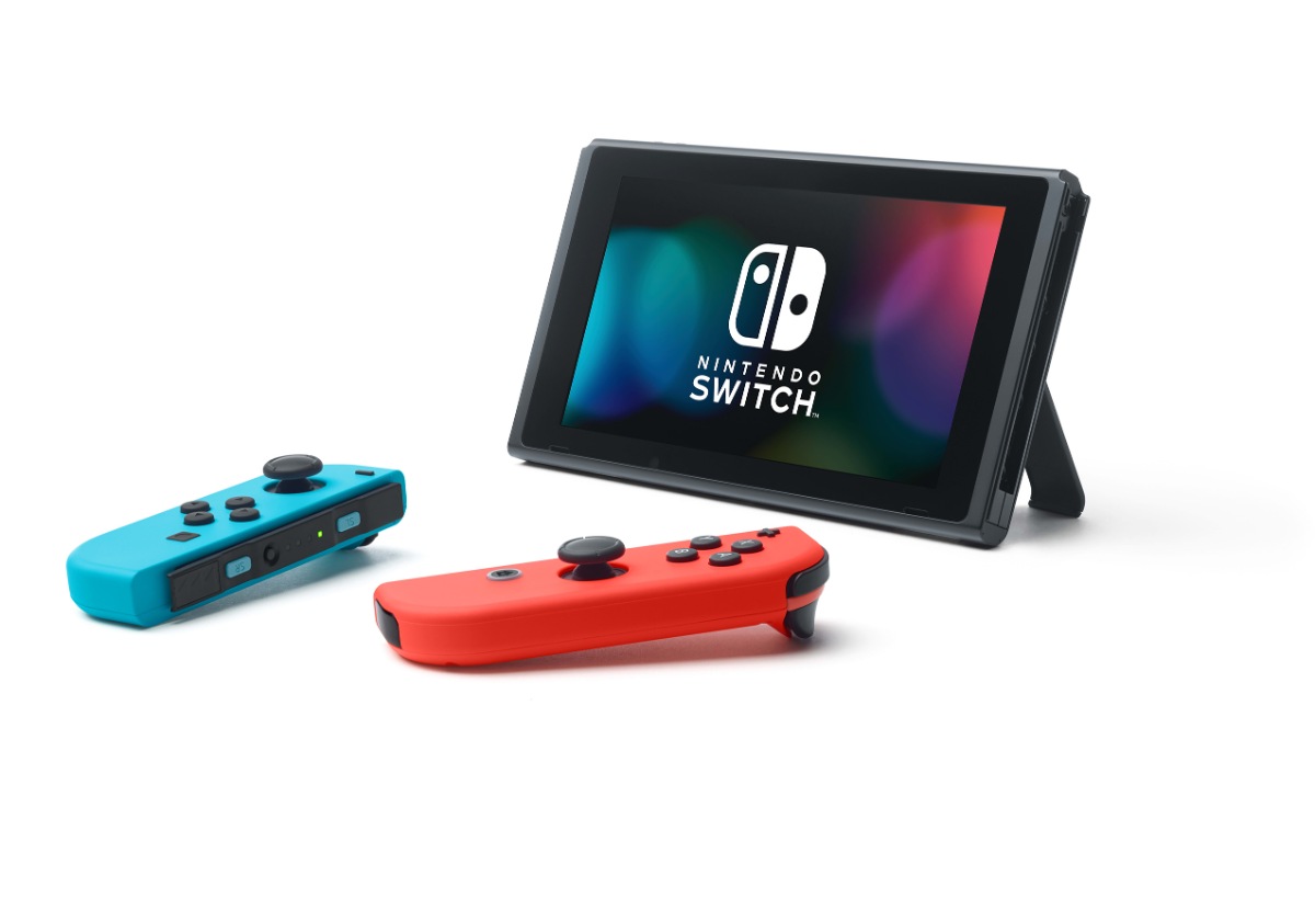 Switch Konsole mit Joy-Con-Controllern in Neon-Rot/Neon-Blau